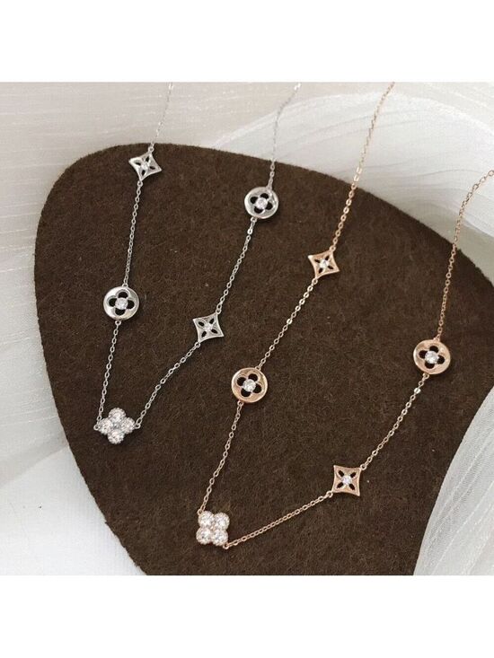 Jewelry - 5-station necklace 18KY Gold Plated or Rhodium Plated over 925 Sterling silver